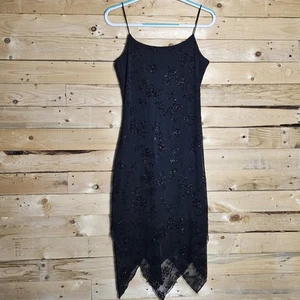 90s Dress Large Byer Too! Black Glitter Whimsigoth Velvet Burnout Y2K Witchy - Picture 1 of 12