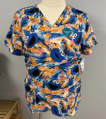 NWT Cookie Monster Cherokee Tooniforms Scrub Top L Sesame Street Scrubs Uniform - Image 1 of 4