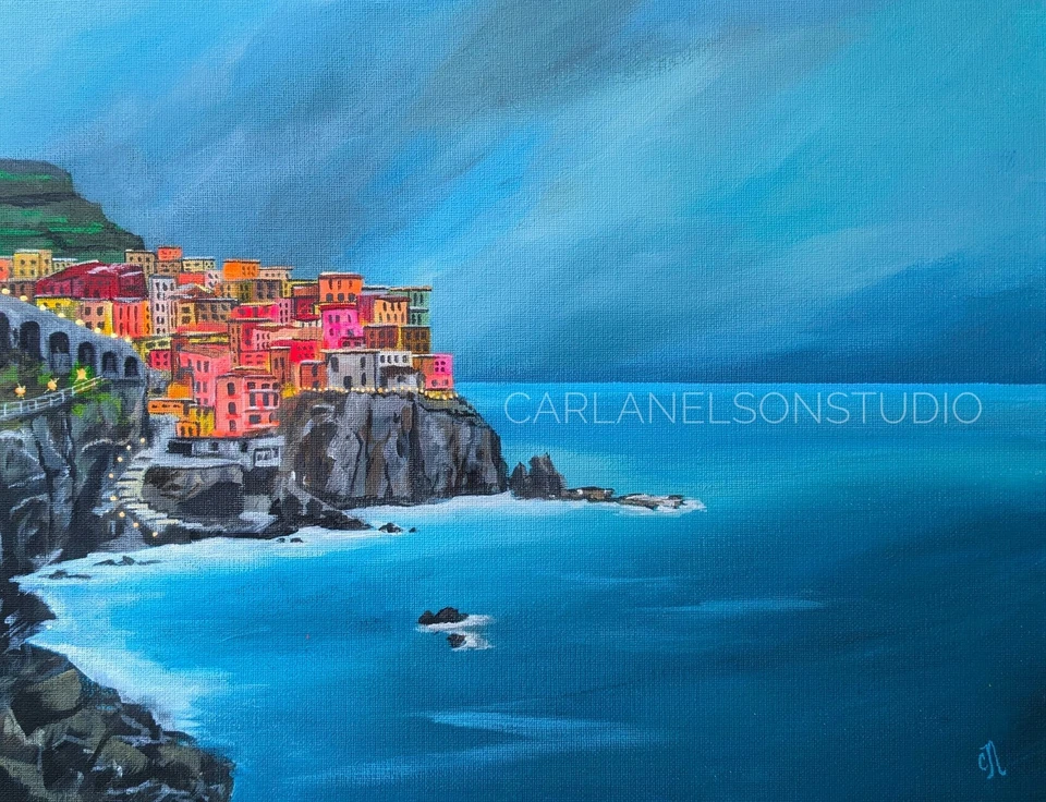 Original Acrylic Painting. Amalfi Coast, Italy. Hand-Painted. 11x14 Landscape  - Image 1 of 1