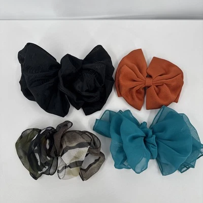 Vintage 90s Bow Hair Spring Clip Barrettes Lot of 4 Satin Multi Chiffon - Image 1 of 4