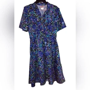Vintage California Looks Floral Dress Approximately Size Large Black Blue - Picture 1 of 8