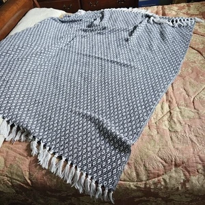Arazzo coperta 100% cotone turco geometrico neutro blu navy tessuto classico - Foto 1 di 4
