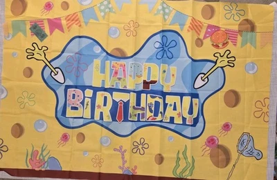 SpongeBob SquarePants Birthday Party Decoration, 5x3.5ft Happy Birthday Backdrop - Image 1 of 3