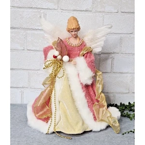Figura de Navidad con adorno de árbol de ángel de oro rosa 12,5" alas de pluma de mesa - Imagen 1 de 8