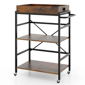 3-Tier Bar Cart w/ Detachable Tray 4 Lockable Casters & 1 Handy Handle - Picture 1 of 9