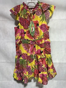 Farm Rio Fruit Dream Colorful Cotton Tiered Ruffle Mini Dress Beaded Size L NEW* - Picture 1 of 10