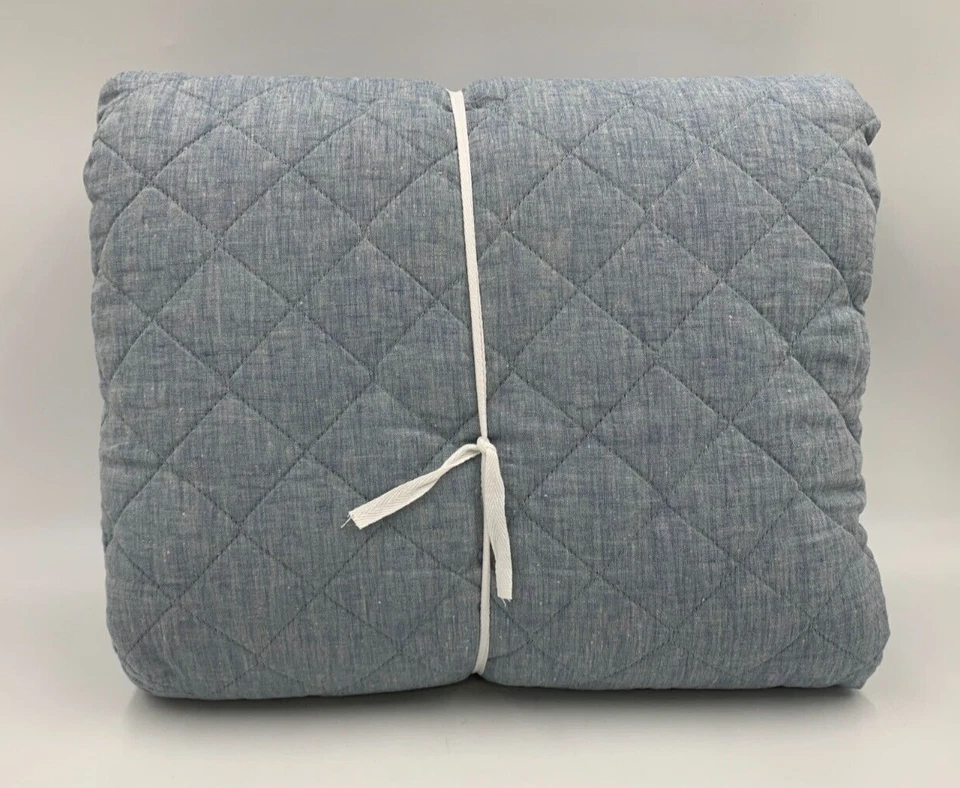 Pottery Barn Belgian Flax Diamond Full Queen Quilt 1 Stnd Sham Chambray #9788h