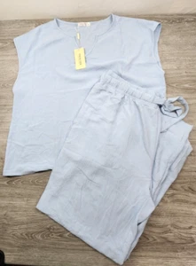 NWT Ekouaer Womens Pajama Set Sleeveless Lounge Blue Nightwear Soft SZ XXL - Picture 1 of 9