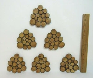 SET OF 6 VTG 1950s 60s SLICED WOOD COASTERS 4" by 4" by 4" - Picture 1 of 12