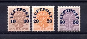 Schweden 1920 Satz überdruckte Luftpostmarken (Michel 138/40) schön MLH - Bild 1 von 2