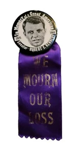 Robert Kennedy Murder 1968 RFK Mourn Memory Great American Steel Pinback Ribbon - Imagen 1 de 4