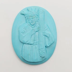 Turquoise sir figure, natural turquoise, handcarved cameo, vintage style - Picture 1 of 7