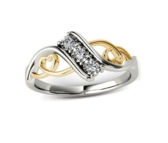 Brillante anillo Cz genuino de 3 piedras talla 7 Foto 1 de 4