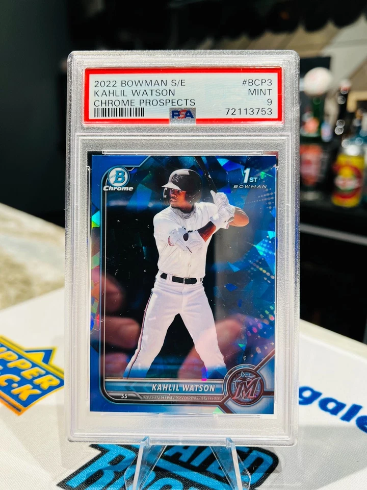 PSA 9 2022 Bowman Sapphire Edition - Chrome Prospects #BCP-3 Kahlil Watson (RC) - Image 1 of 2