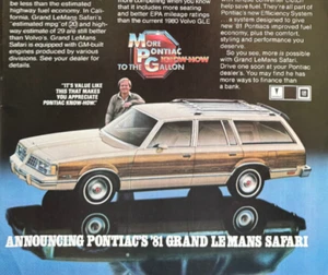1981 Pontiac Grand LeMans Safari Stationwagon Efficiency Vintage Print Ad 1980 - Picture 1 of 5