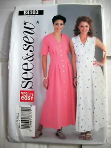 Miss Butterick 4103 Muster SIEHE NÄHEN vorne Knopf Knöchelkleid ungeschnitten Größe 8-10-12 - Bild 1 von 2