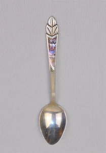 Cuchara Demitasse de plata esterlina Taxco México vintage mango abulón incrustación 5,25" - Imagen 1 de 5