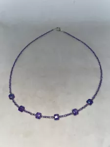 16 Zoll Handgefertigte Perlenkette Lila Glas und Rocailles Halsband Neu Neu ohne Etikett mit Kopf - Bild 1 von 4