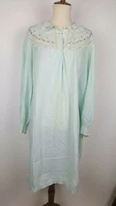 Vintage leichtes Nachthemd Langarm blau Button Down weiß Spitze MEDIUM - Bild 1 von 7