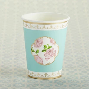 24er Set Aqua Tea Time Whimsy Pappbecher Bridal Shower Babyparty Deko - Bild 1 von 3