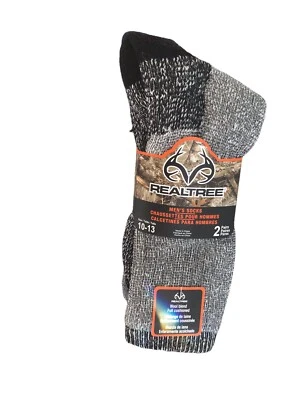 Men Realtree Wool Blend Cushioned Socks 2 Pairs Size 10-13 Black/Navy  New - Image 1 of 4
