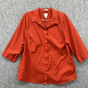 Chicos 4 No Iron Stretch Button Front Tunic Shirt Womens Plus 2XL Burnt Orange - Picture 1 of 9