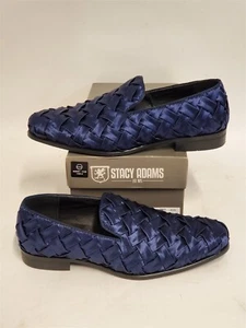 STACY ADAMS Mens Savoir Satin Fashion Slip-on Loafer Dress Shoes Navy Size 8.5 M - Picture 1 of 10