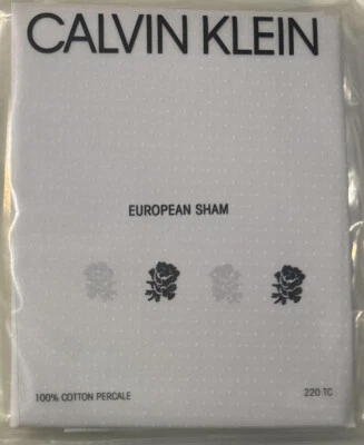 Calvin Klein Clon Euro SHAM 100% Algodón Peinado Percal 26x26 Floral Blanco Foto 1 de 4