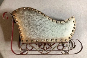 Large 14" Gold Santa Sleigh Christmas Holiday Centerpiece Display Decor - Picture 1 of 18