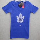 NEW Toronto Maple Leafs Adidas Women's Distressed Logo V-Neck T-Shirt Royal Blue