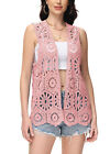 Womens Floral Crochet Cardigan Lace Trim Sleeveless Open Front Vest