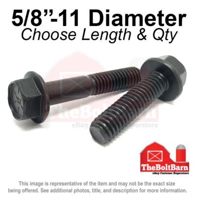 THEBOLTBARN 5/8"-11 Grade 8 Hex Flange Screws Frame Bolts Phos Oil (Pick Length & Qty)