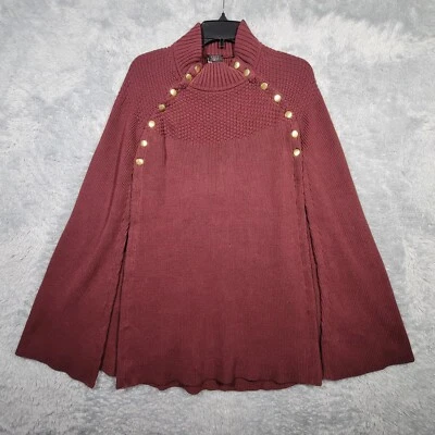 GILI Suéter Poncho Mujer M/L Borgoña Capa con Cierre a Presión Cuello Simulado Foto 1 de 4