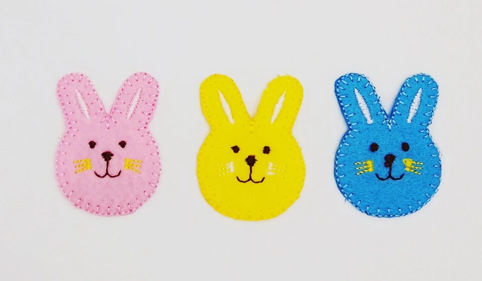 Pink/Yellow/Blue Bunny Face Felt Iron on Patch Applique/Embroidered Trim/Crafts - Image 1 of 1