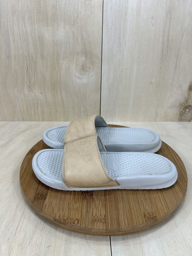 Nike Benassi JDI BP sandalo in pelle marrone diapositive da donna taglia 9