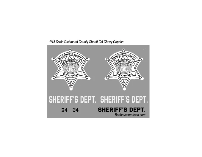 1/18 Scale Richmond County Sheriff GA Police Waterslide Decals - Image 1 of 1