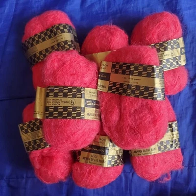 10 novelos "Spinnerin" rosa quente aconchegante mohair-fio de mistura de lã feito na Suíça - Imagem 1 de 4