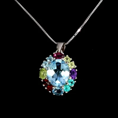 925 Sterling Silver Necklace Oval Topaz Peridot Natural Gemstone Jewelry 18 Inch - Image 1 of 4