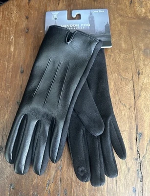 Guantes táctiles London Fog imitación cuero/negros Foto 1 de 4