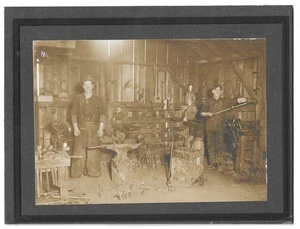 Blacksmith Shop Interior w Anvil Antique Occupational Mounted Photo - Picture 1 of 1
