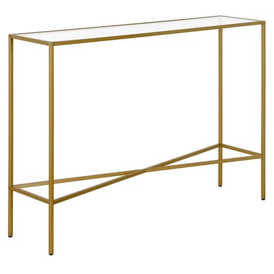 Henn&Hart 42" Brass Finish Metal/Glass Console Table - Image 1 of 4