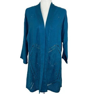 Soft Surroundings Nightingale Topper Cardigan XL Blue Open Front Eyelet Embroid - Picture 1 of 10