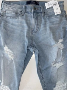 Hollister Jeans Herren 30x30 hellblau sportlich Skinny Stretch distressed neu mit Etikett - Bild 1 von 6