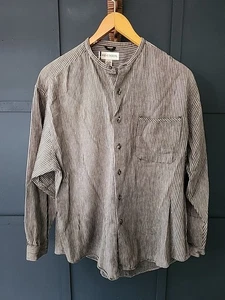 Re Union Menswear 100% Linen And Cotton Shirt, Brown, Large, Collarless - Picture 1 of 9