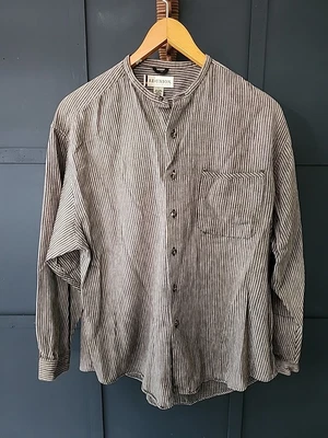 Re Union Menswear 100% Linen And Cotton Shirt, Brown, Large, Collarless - Image 1 of 4