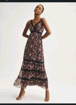 Floral Maxi Dress Women's Small Express NWT Tiered Lace Blue Floral Sleeveless  - Image 1 of 4