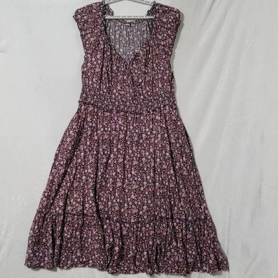 Old Navy Dress Womens 3X Navy Pink Floral Smocked Waist Tiered Midi Pockets - Image 1 of 4