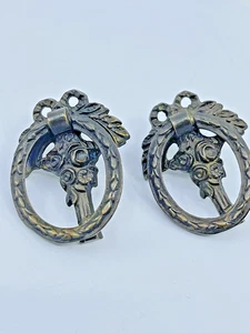2 antike massive Messing Schubladengriffe Tropfen Ring Rosen Zugknöpfe viktorianisch Kolonial - Bild 1 von 15