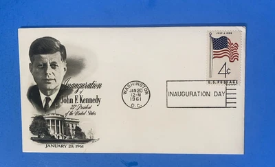 1961  FIRST DAY COVER - 4c -  JOHN F. KENNEDY INAUGRATION DAY  WITH INSERT - Image 1 of 3