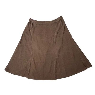 BonWorth XL Petite Brown Faux Suede Skirt Grunge Western Elastic Waist Midi - Image 1 of 4